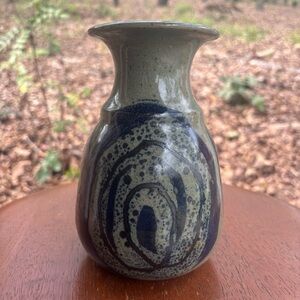 7” Handmade Signed Speckled Glazed Vase w/ Organic Circles